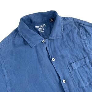 Todd Snyder Shirt Mens S Blue 100% Linen Short Sleeve Button Front Casual Pocket